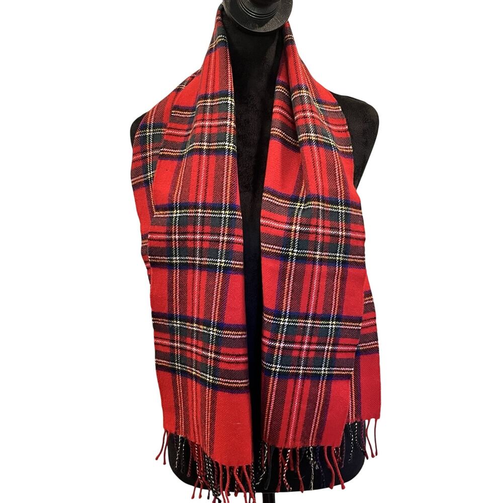 French Collection 100% Lambswool Tartan scarf Plaid Red classic